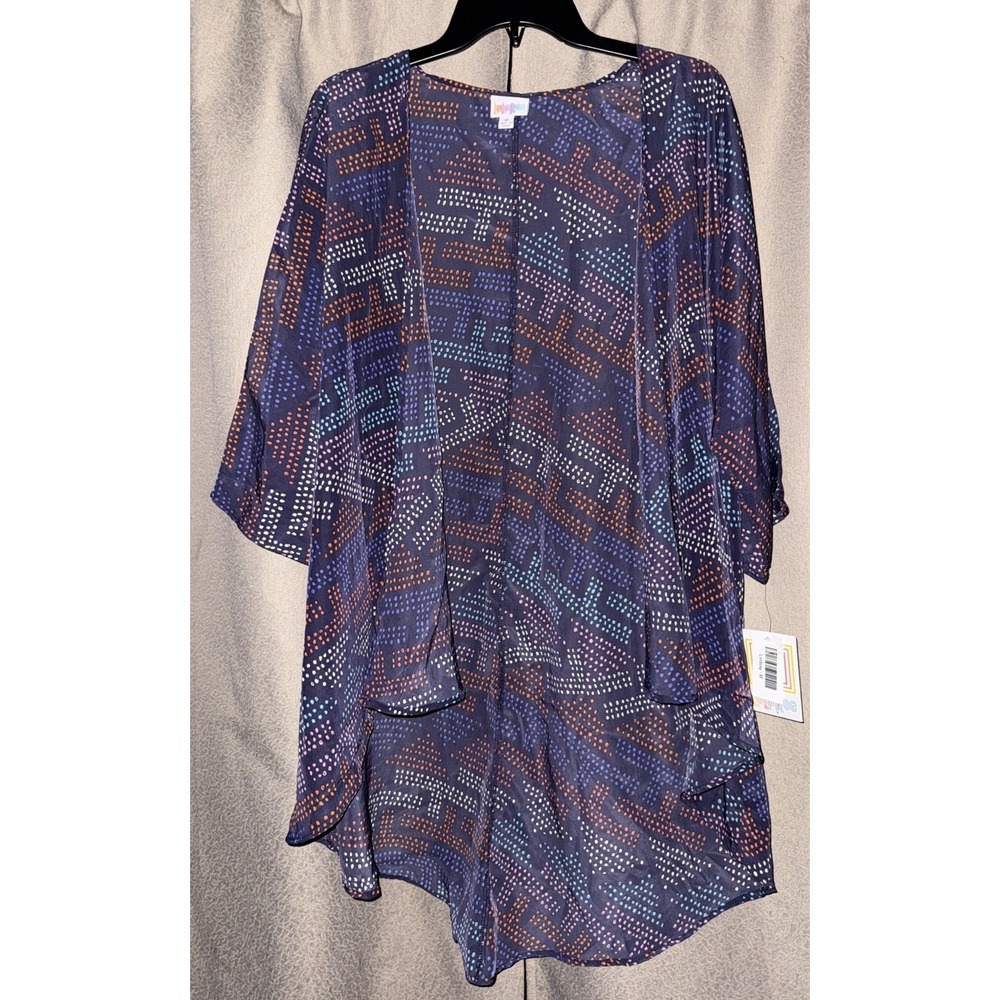 LuLaRoe Lindsay‎ Womens Kimono Top Size Medium Blue With Pattern